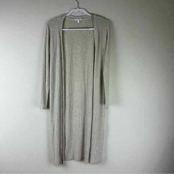 Beyond Yoga Gray Beige Long Sleeve Long Button Front Lightweight Cardigan Medium - Picture 1 of 8